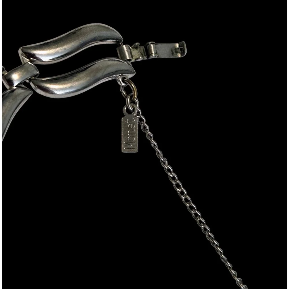 Vintage MONET Wavy‎ Link Silver Tone Bracelet Safety Chain 7